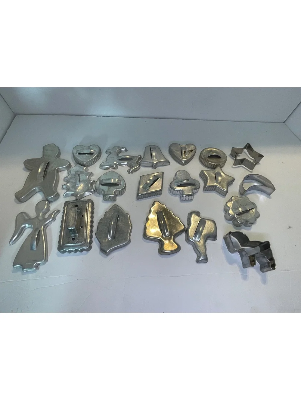 Vintage Aluminum Cookie Cutters Lot of 20 Holiday Card Suits Shapes Handles